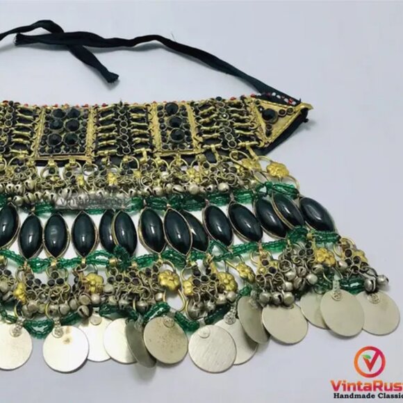 Black Gypsy Layered Choker Necklace, Handmade Necklace With Black Glass Stones - Picture 8 of 11